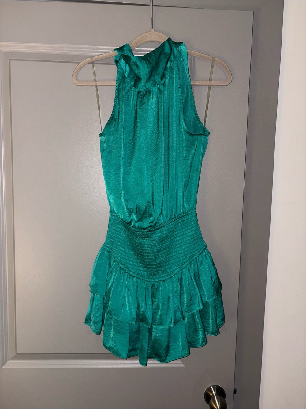 entro Teal Satin Tie-Back Romper